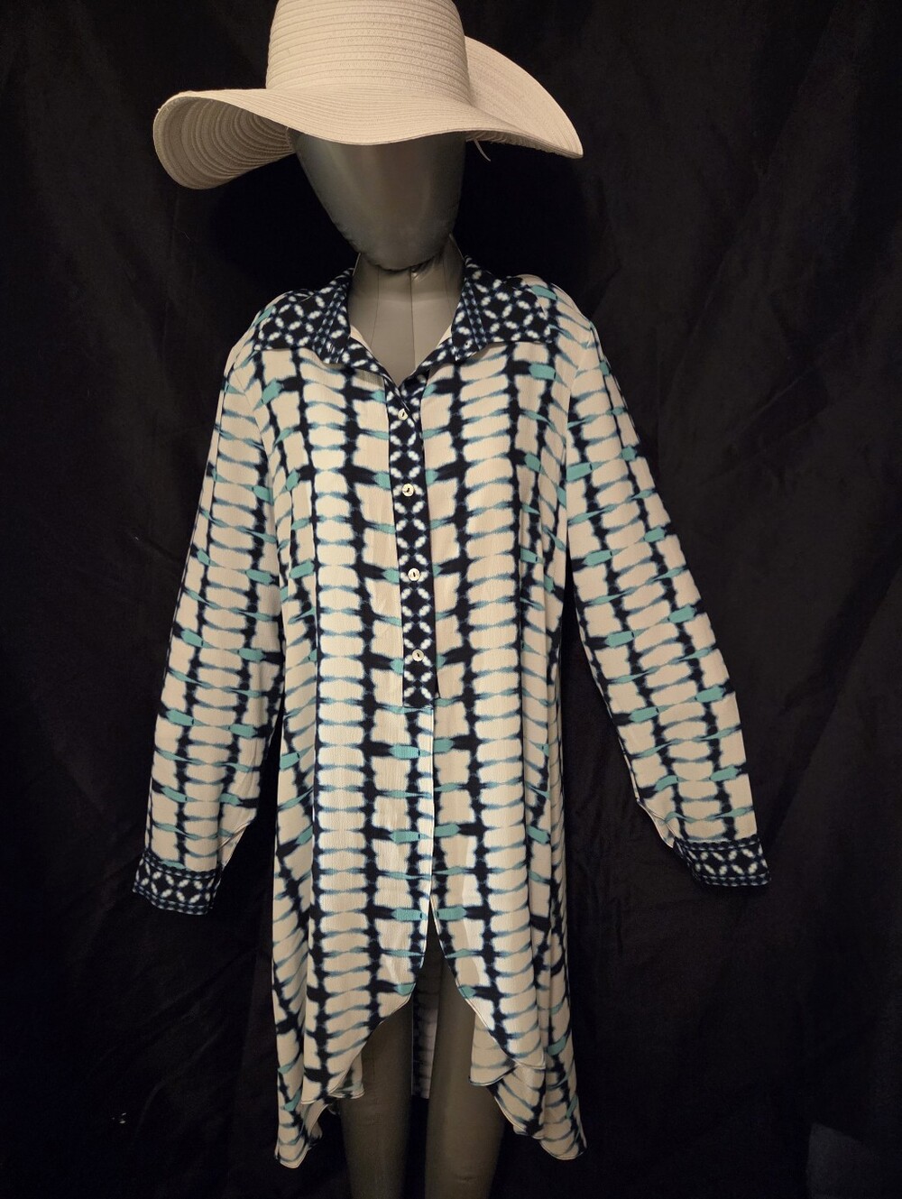 Joseph Ribkoff cream and blue patterned Tunic